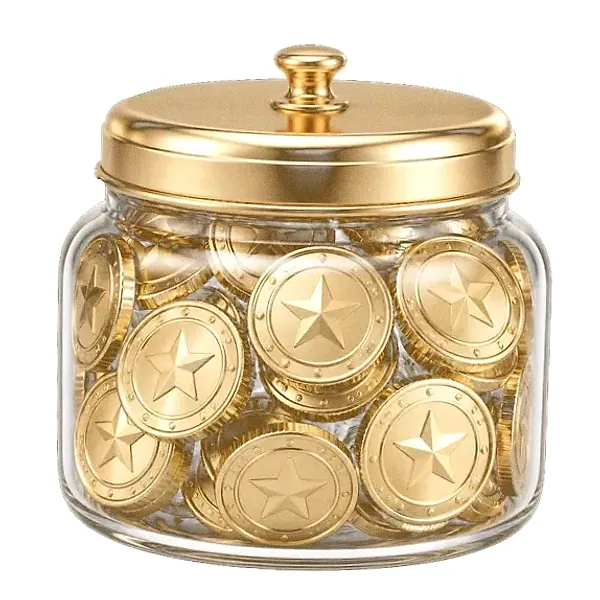 Coin-filled jar — Bof